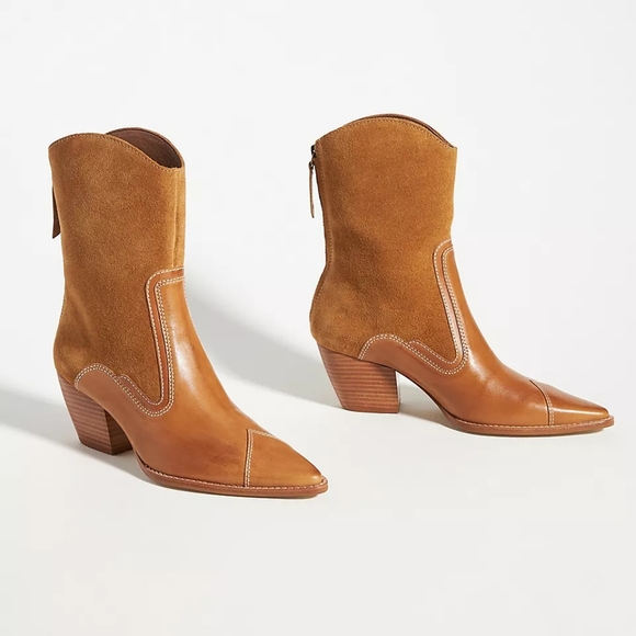 Anthropologie Shoes - Anthropologie Matisse Carina Leather Boots Bootie Western flair Back Zip Tan